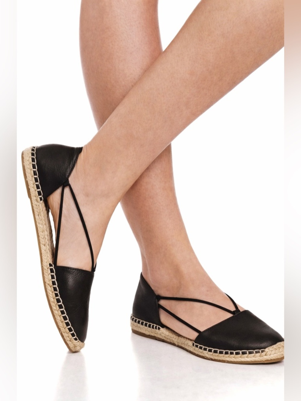 Eileen Fisher Lee Black Leather Espadrille Flats | Size 9 Minimalist Chic